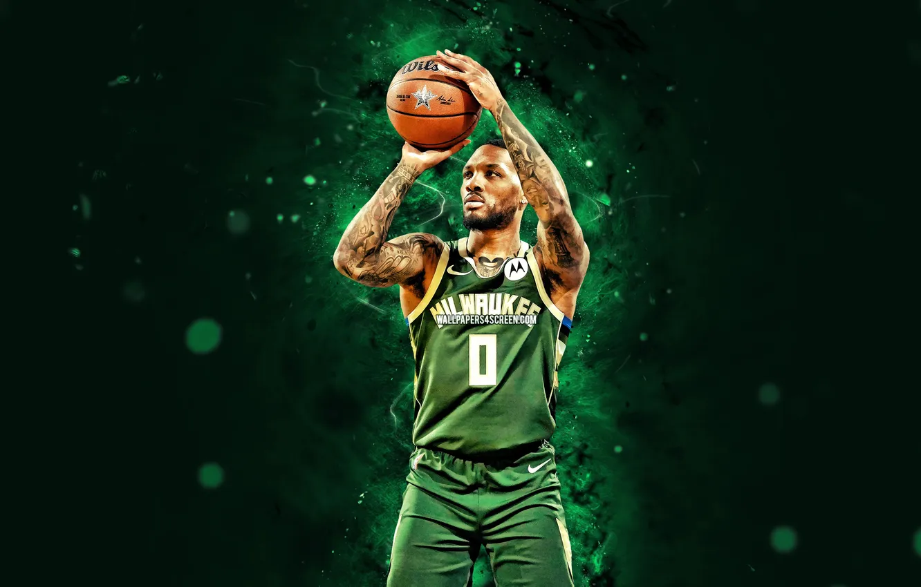 Photo wallpaper basketball, NBA, Milwaukee Bucks, Bucks, Milwaukee, Dame, Damian Lillard, Lillard
