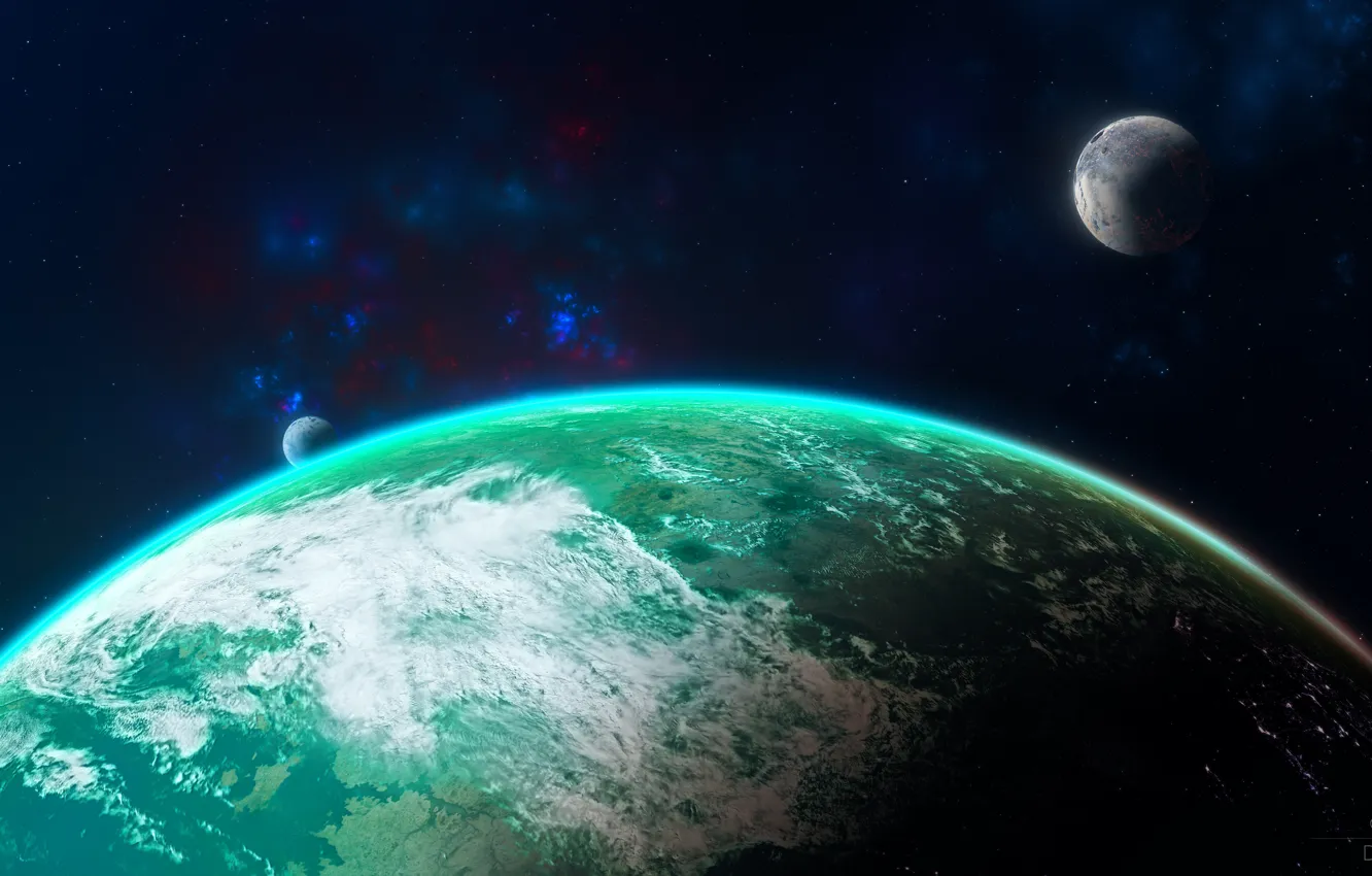 Photo wallpaper space, stars, planet, orbit, Digital Universe