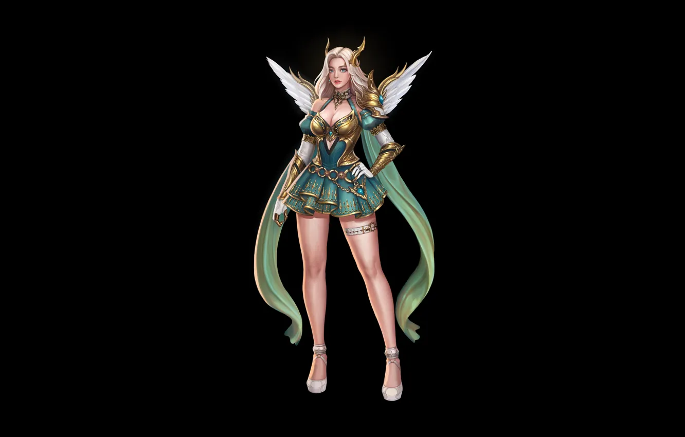 Photo wallpaper girl, style, art, wings, background, blonde, Illustration, Minimalism