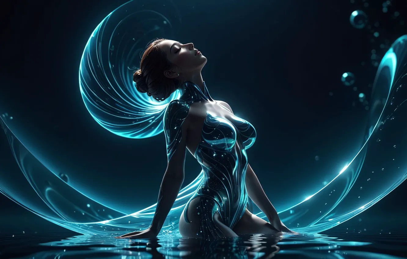 Photo wallpaper girl, fantasy, blue background