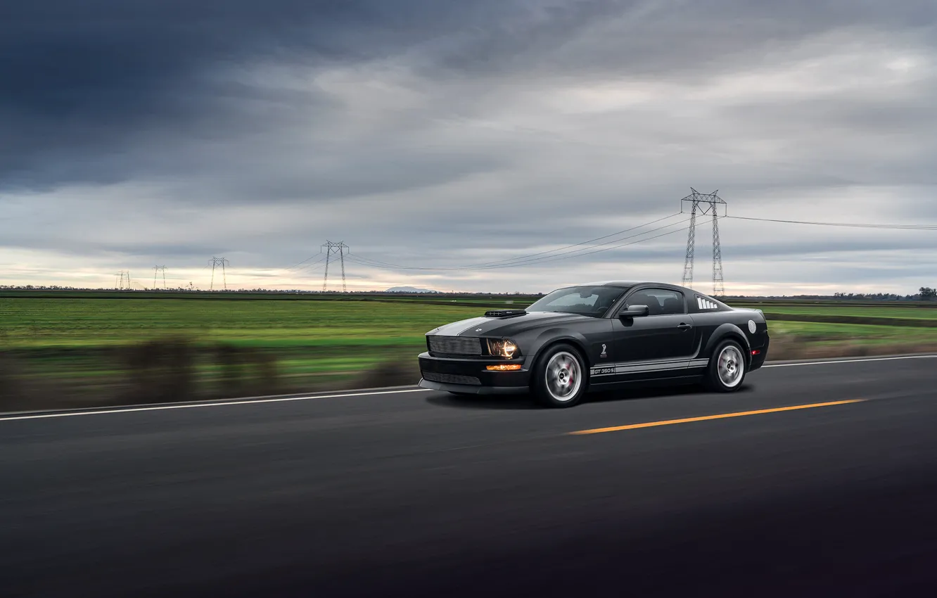 Photo wallpaper Mustang, Ford, Muscle, Car, Speed, Front, Grey, Road