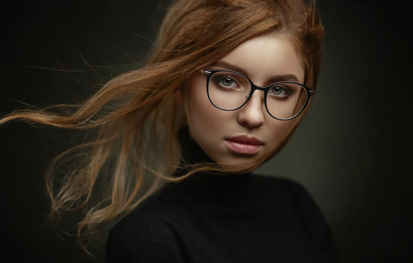 Photo wallpaper look, girl, face, background, hair, portrait, glasses, Ivan Kovalev