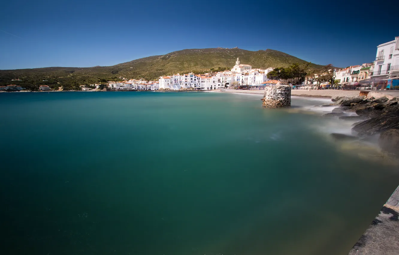 Photo wallpaper sea, shore, home, Bay, Spain, Catalonia, Cadaqués