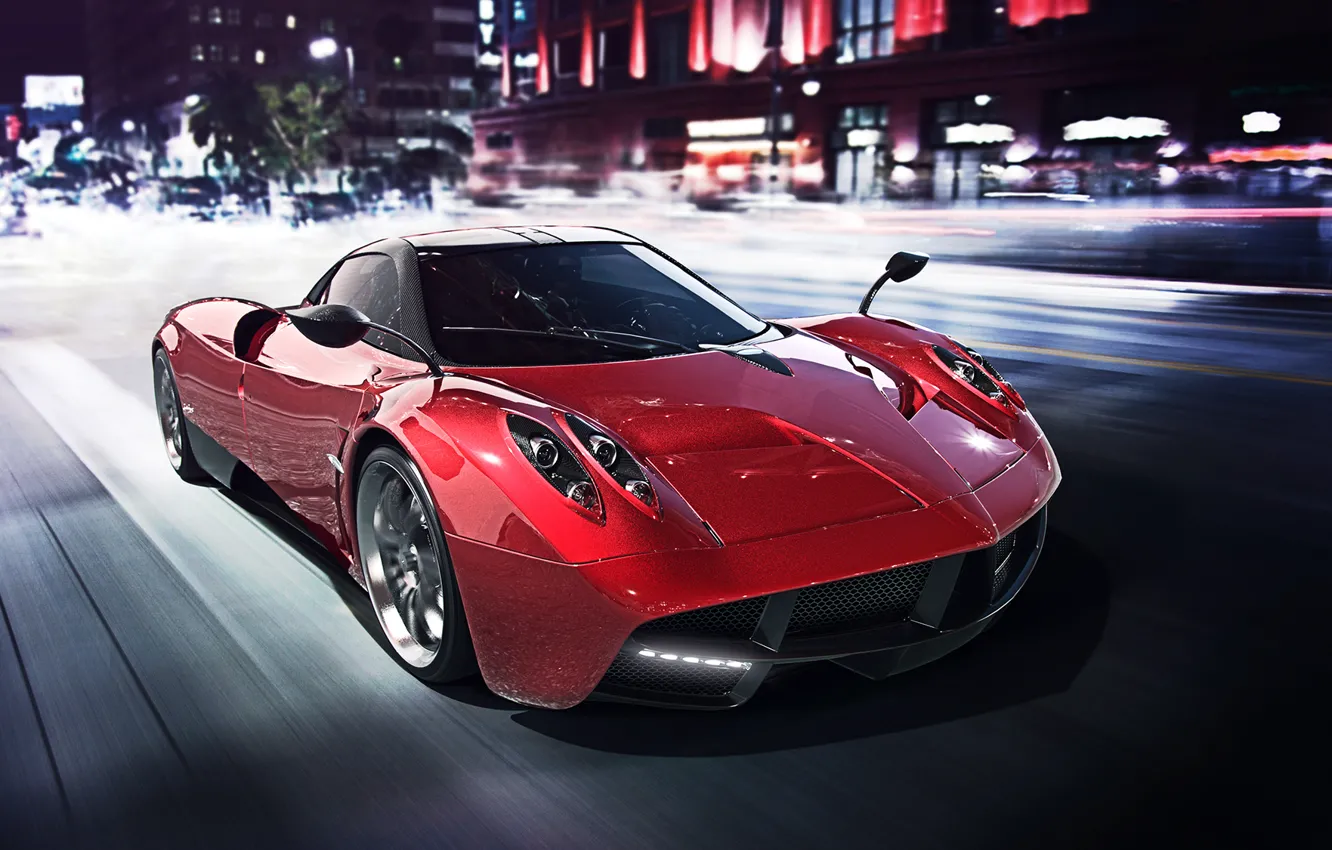 Photo wallpaper Red, Pagani, Power, Speed, Front, Road, Supercar, To huayr