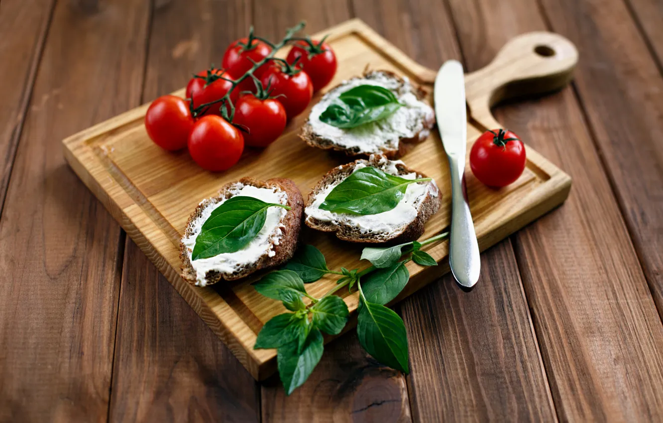 Photo wallpaper tomatoes, sandwiches, Basil