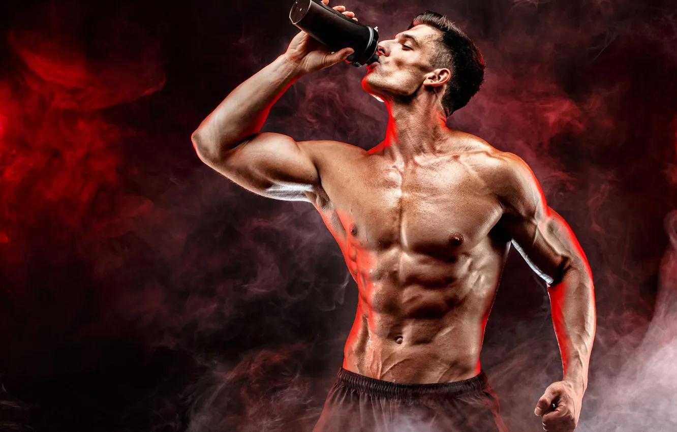 Photo wallpaper pose, bottle, figure, Muscle, muscle, muscles, press, athlete