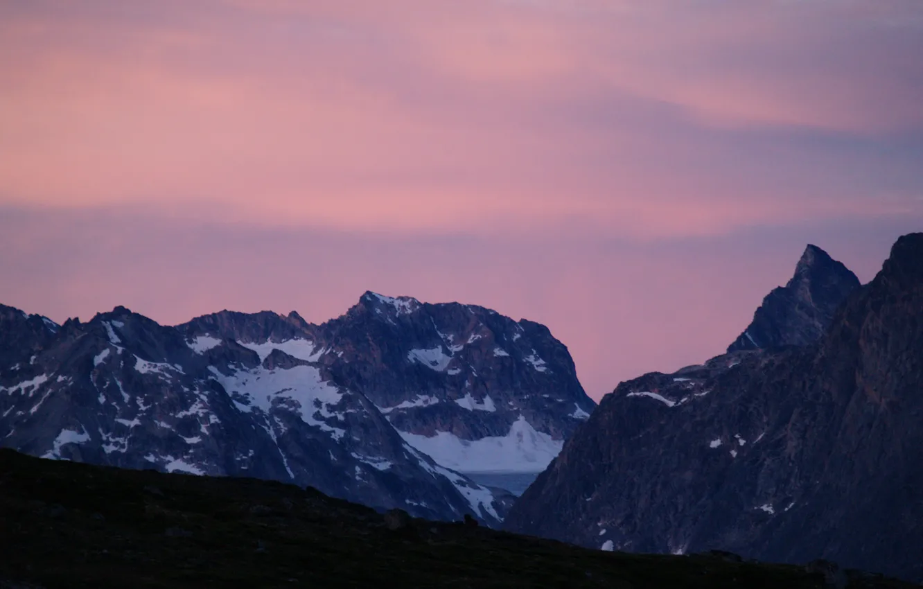 Photo wallpaper the sky, clouds, sunset, mountains, nature, rocks, the evening, Greenland