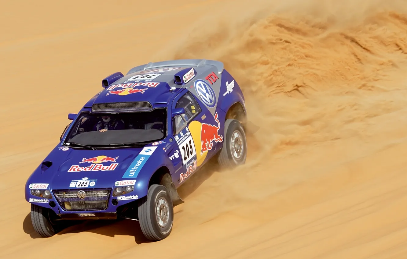 Photo wallpaper Sand, Sport, Volkswagen, Desert, Machine, Race, Heat, Red Bull
