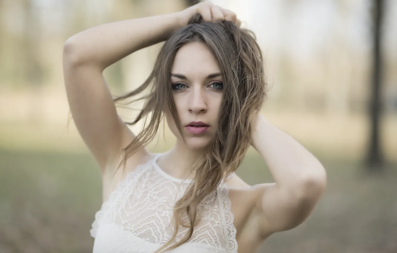 Photo wallpaper look, face, background, model, hair, Anna