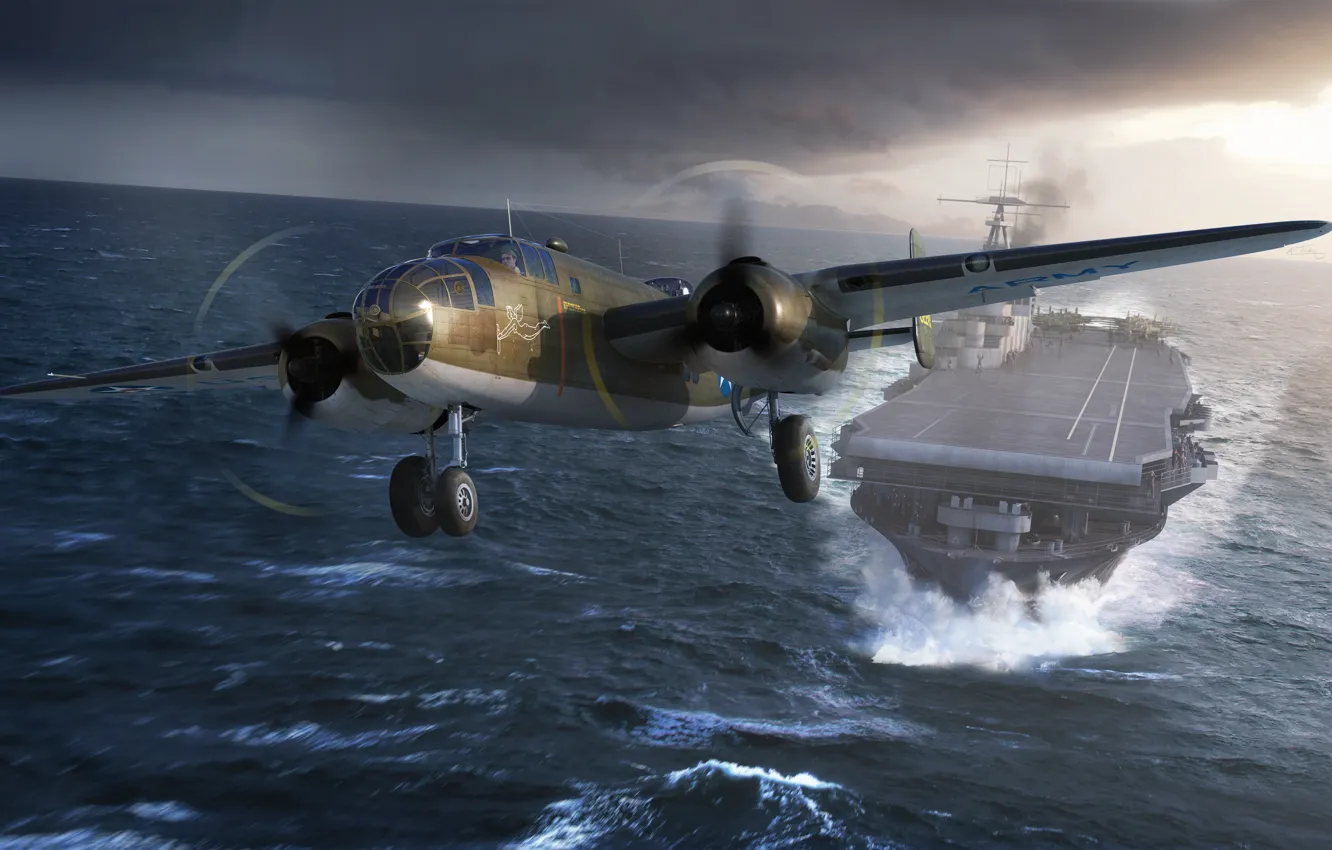 Photo wallpaper the carrier, bomber, B-25, The Doolittle Raid