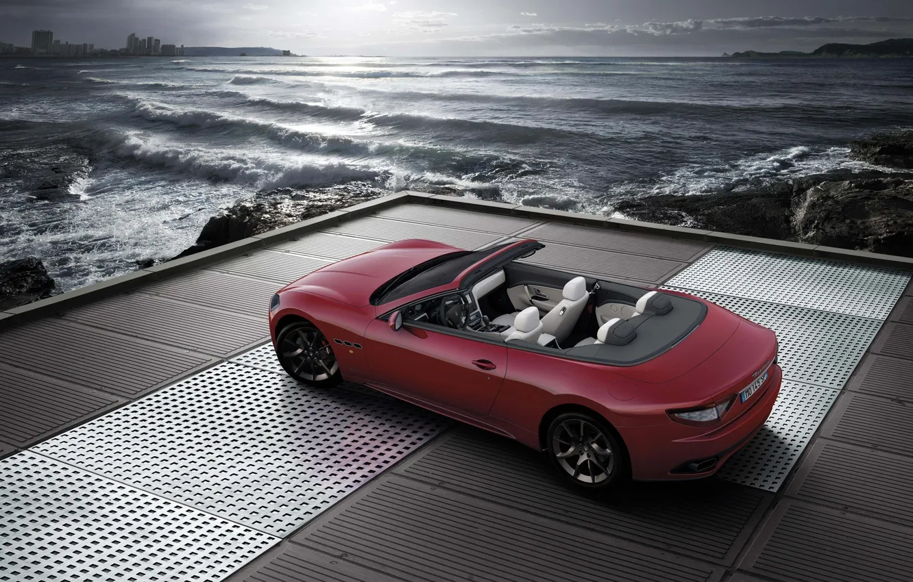 Photo wallpaper sea, red, convertible, Maserati GranCabrio Sport