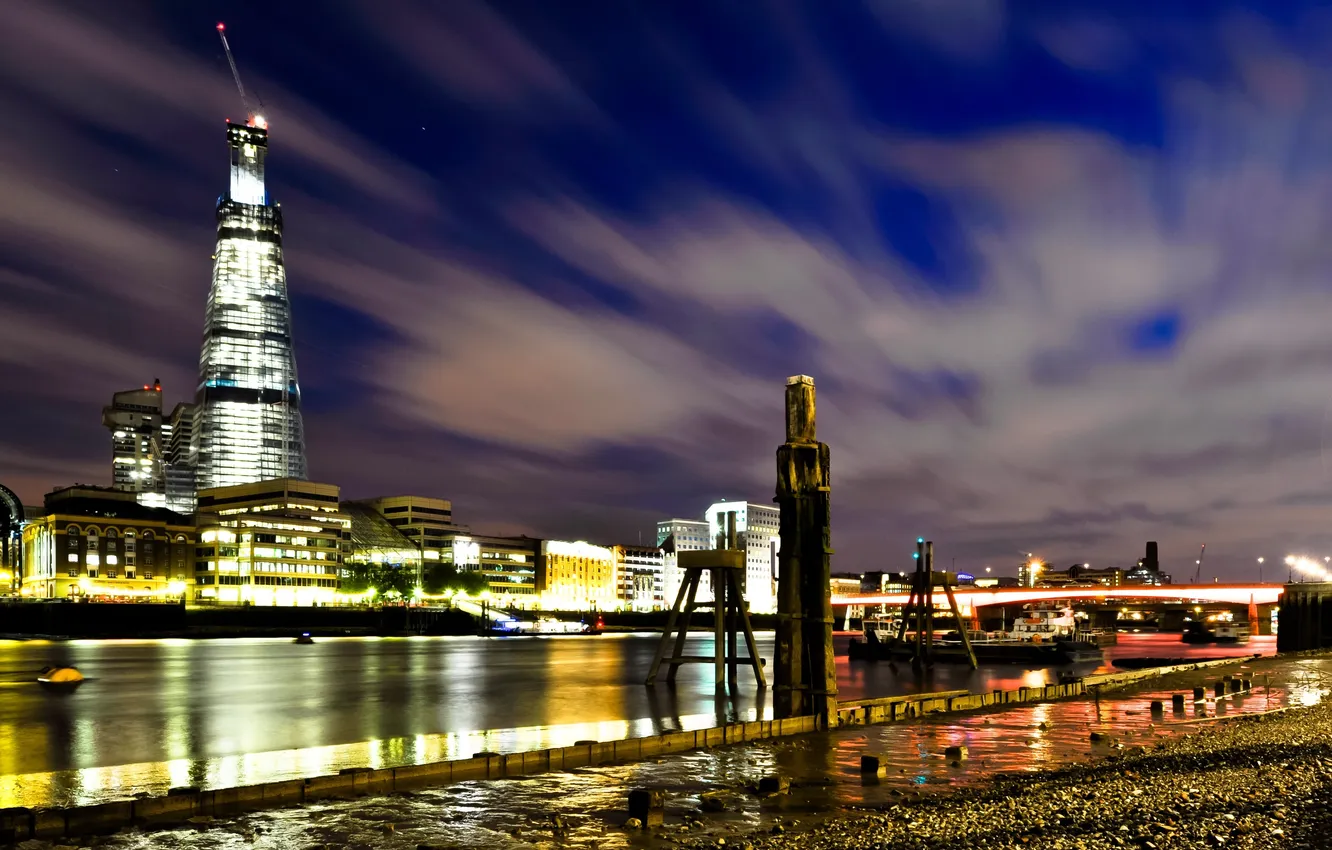 Photo wallpaper night, England, London, river, night, London, England, Thames