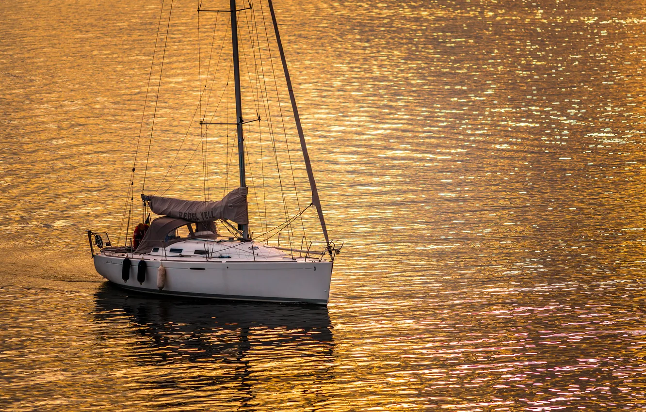 Photo wallpaper sea, water, the evening, yacht
