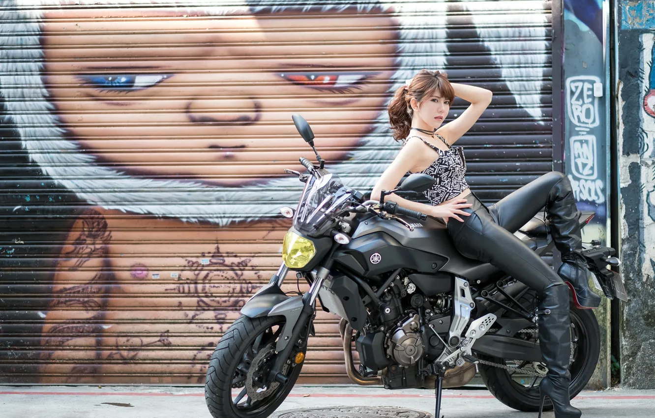Photo wallpaper girl, motorcycle, Asian