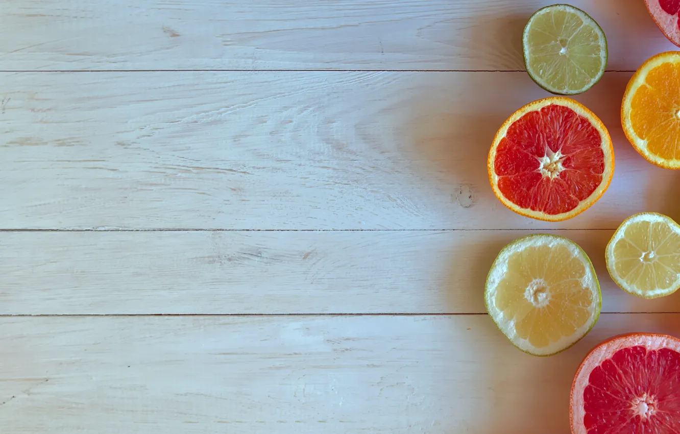 Photo wallpaper lemon, Board, orange, texture, lime, citrus, light background, different