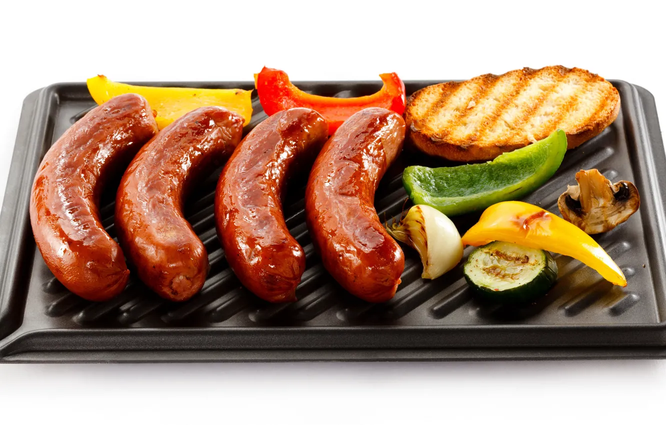 Photo wallpaper food, vegetables, fried, sausage, Lunch, grilled