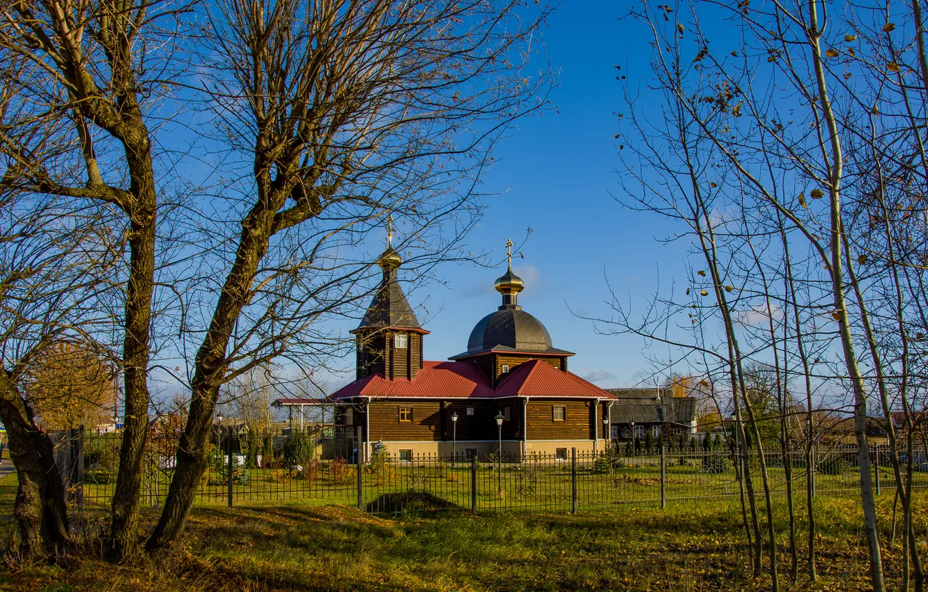 Photo wallpaper autumn, the sky, the city, Church