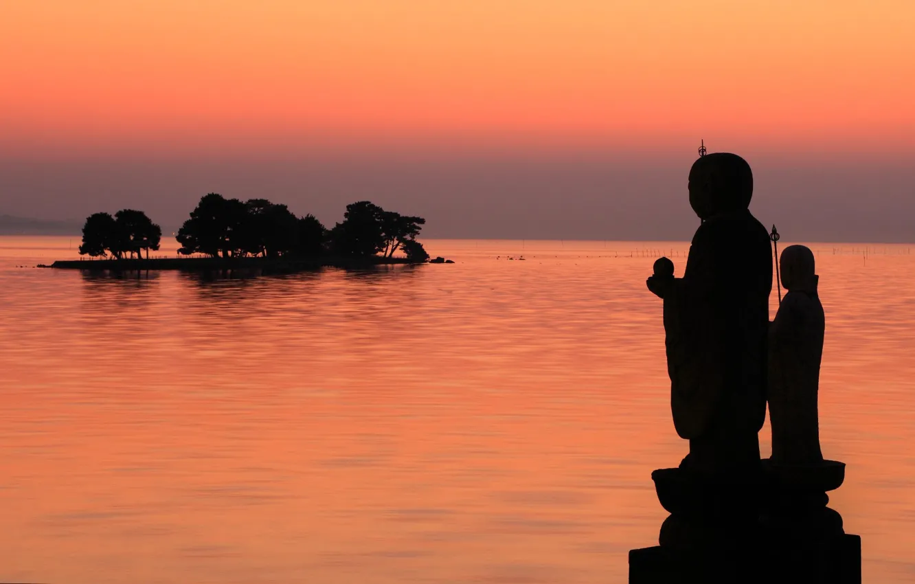 Photo wallpaper sea, island, Japan, silhouette, Shimane