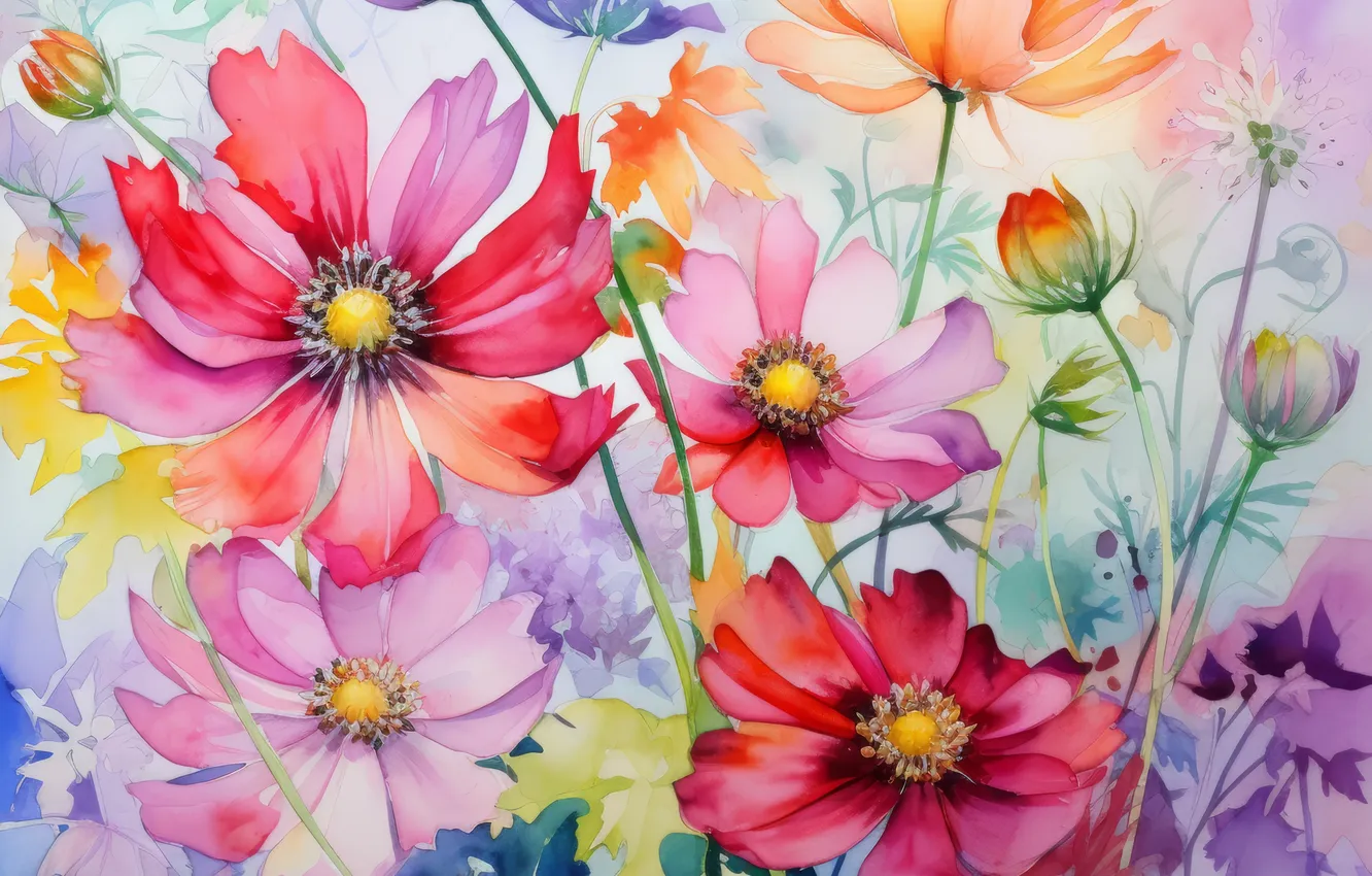 Photo wallpaper flowers, painting, AI art, neural network
