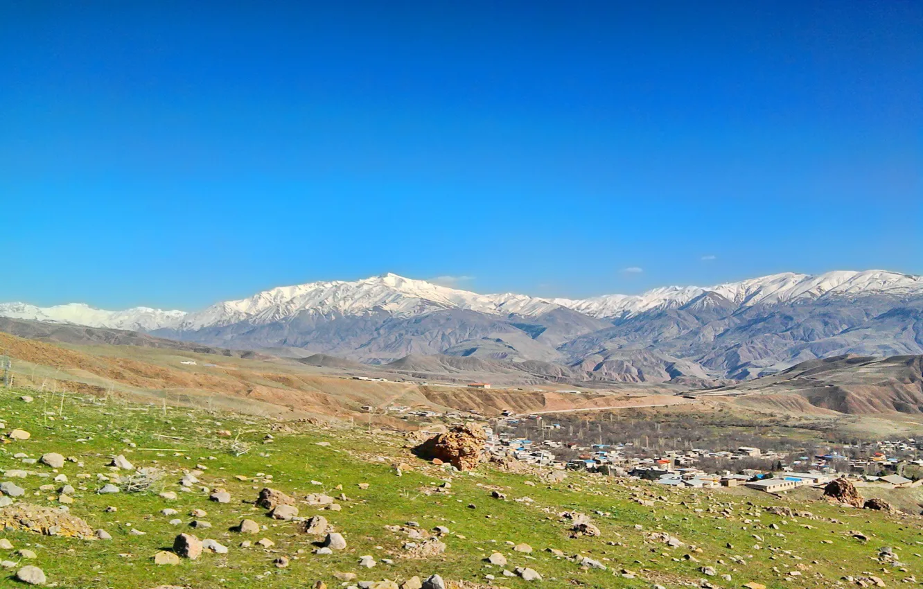 Photo wallpaper mountain, blue sky, iran, alborz, quazvin