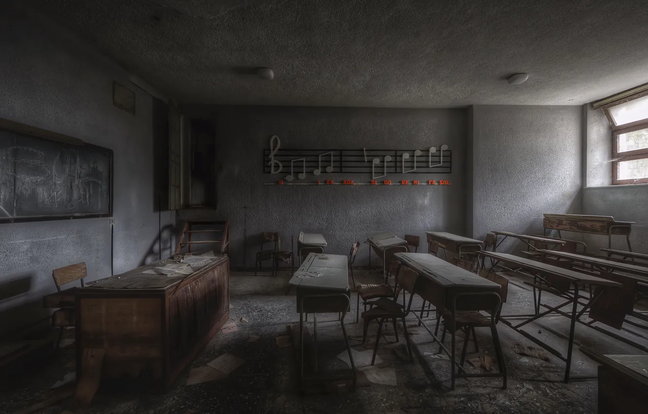 Photo wallpaper Board, school, desks, Klas