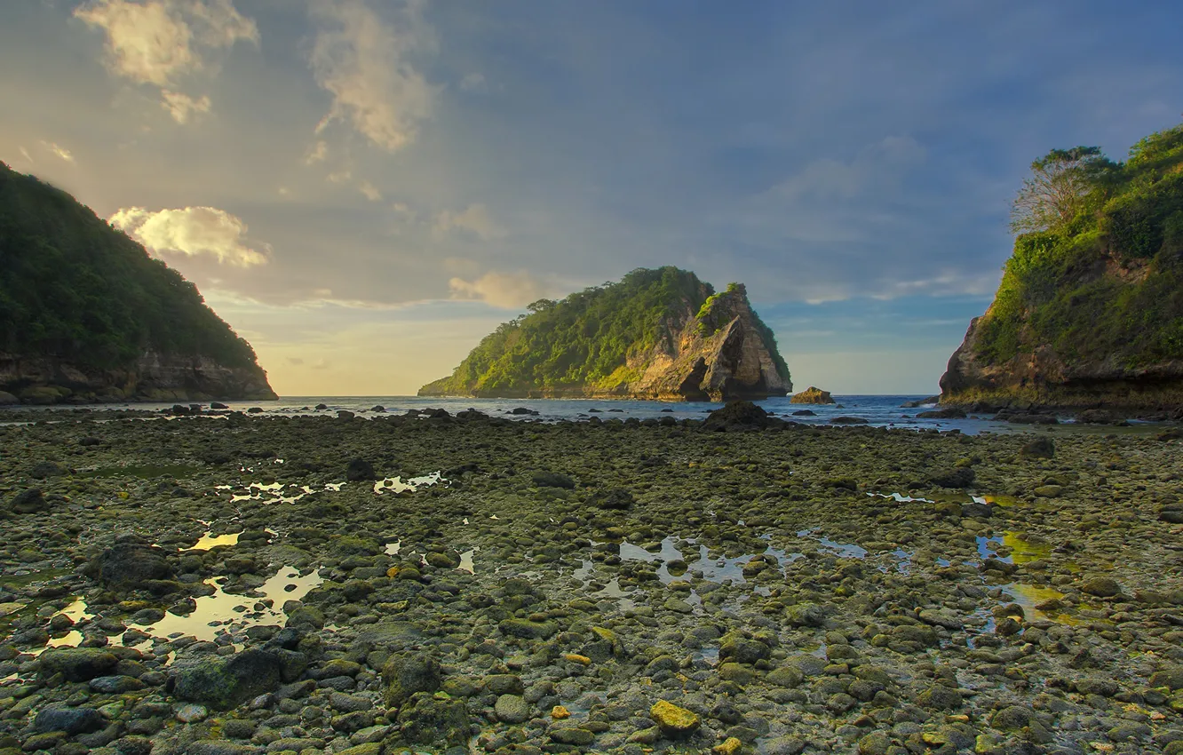Photo wallpaper sea, rocks, tide