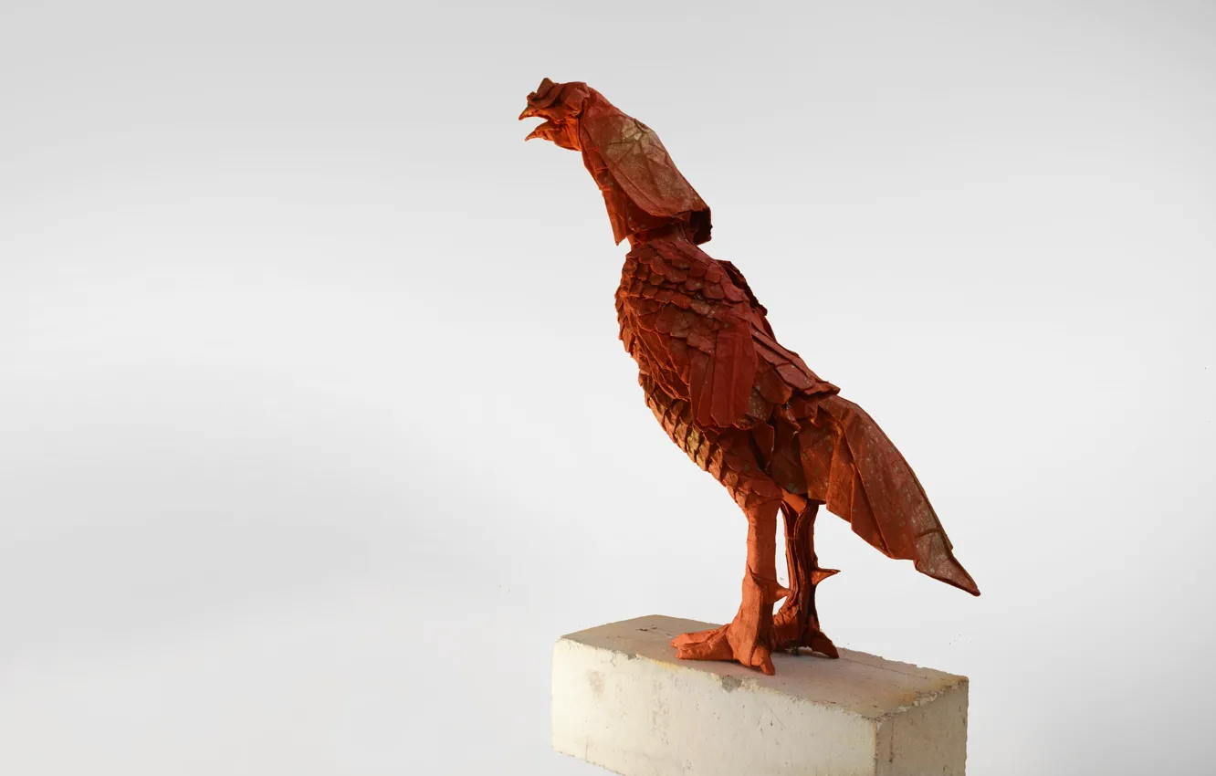 Photo wallpaper red, paper, origami, cock
