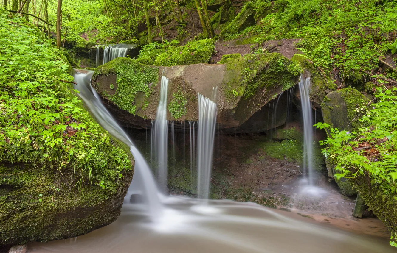 Photo wallpaper nature, stream, waterfall