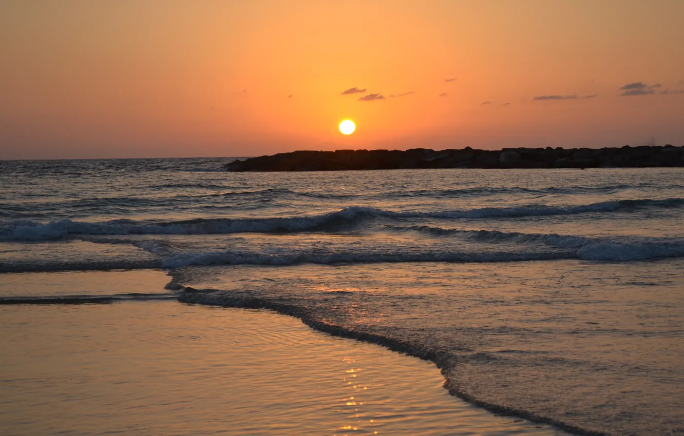 Photo wallpaper sea, sunset, Tel Aviv