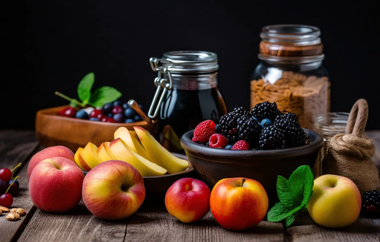 Photo wallpaper berries, Bank, fruit, different, cuts, digital art, AI art, The Art of Artificial Intelligence