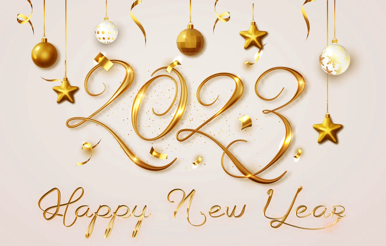 Photo wallpaper gold, balls, new year, figures, golden, balls, New Year, Happy