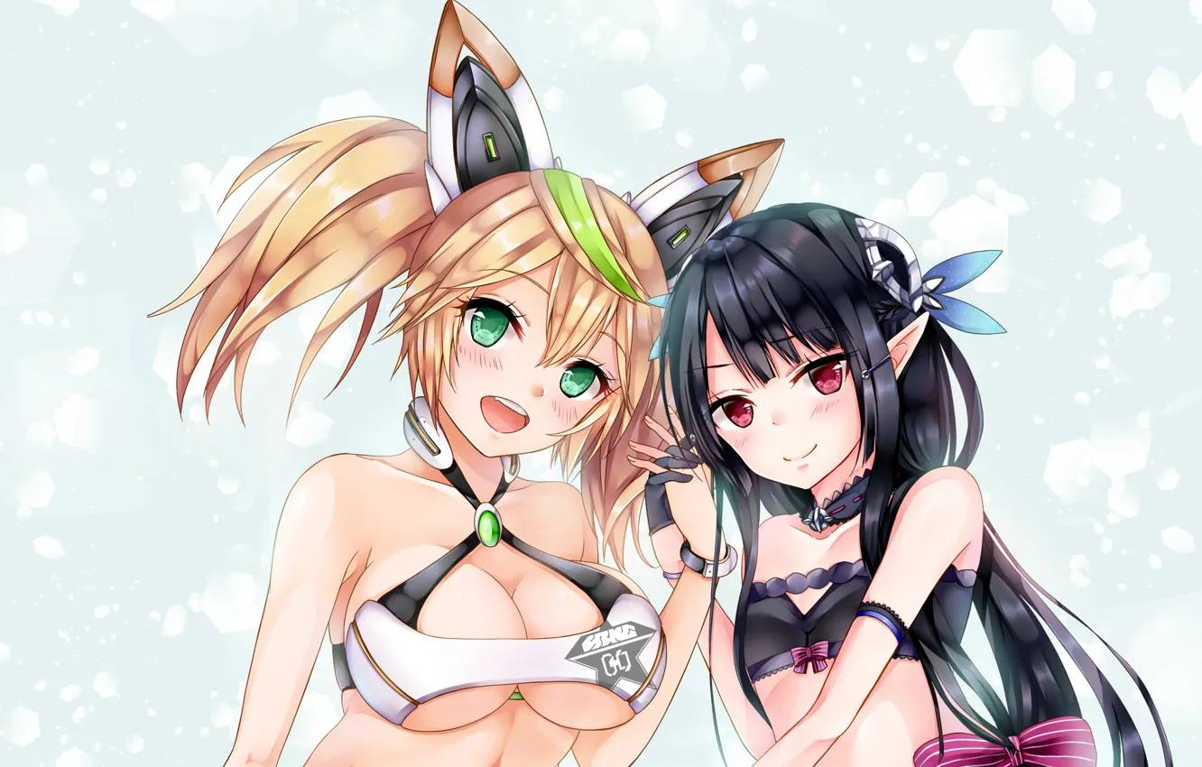 Photo wallpaper sexy, cleavage, green eyes, long hair, girls, boobs, anime, beautiful