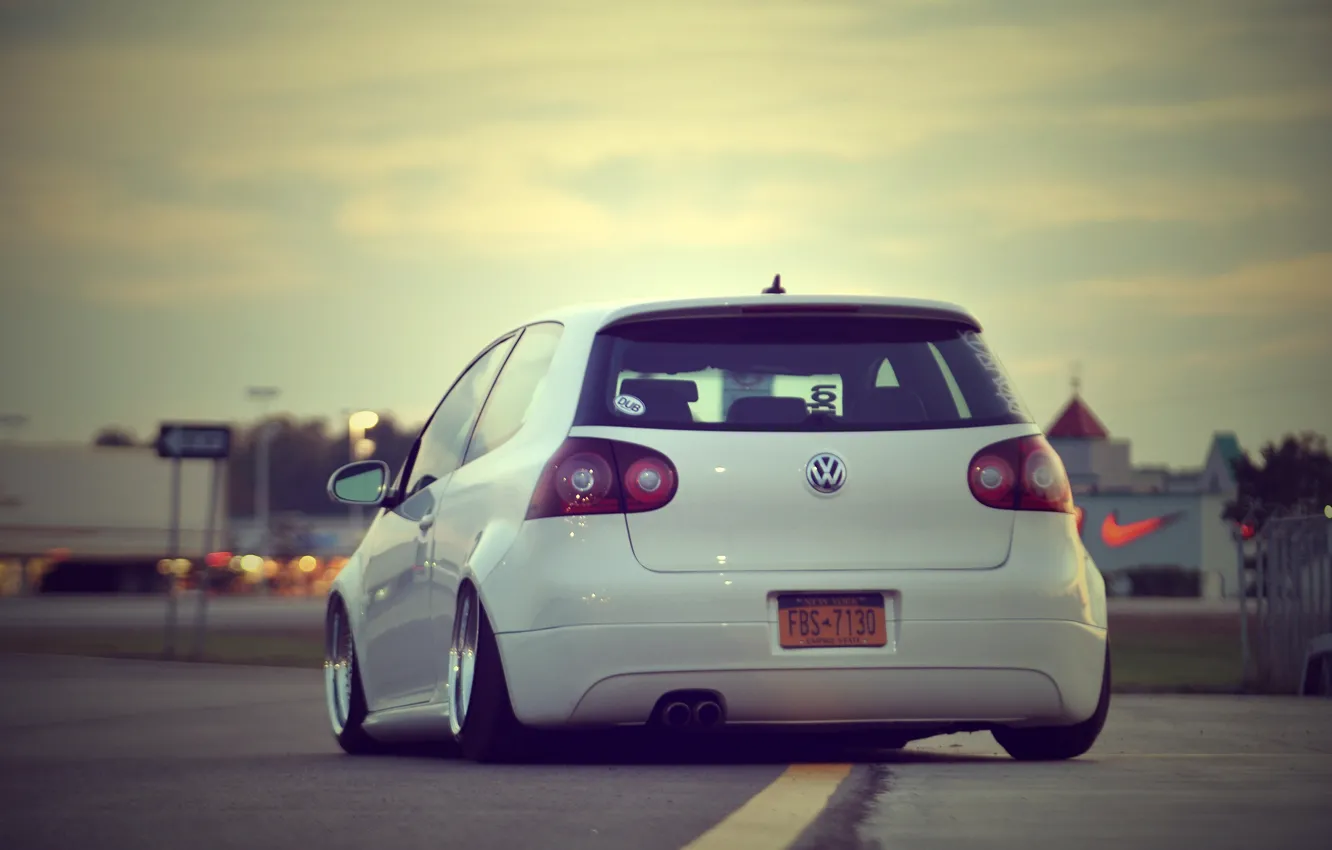 Photo wallpaper road, city, volkswagen, cars, auto, golf, White, wallpapers