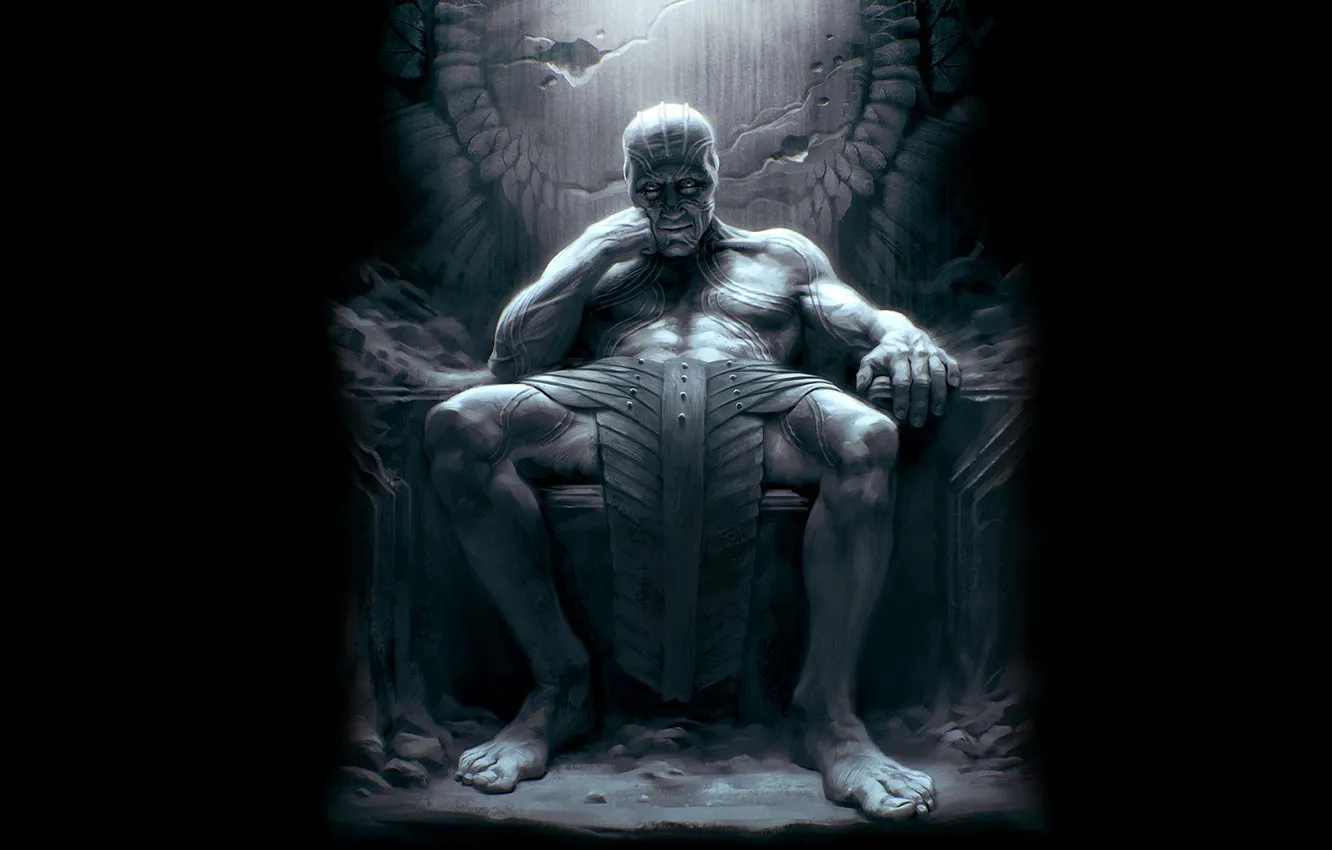 Photo wallpaper giant, black background, sitting, the throne, Thor, Thor, Jotunheim, Jotunheim