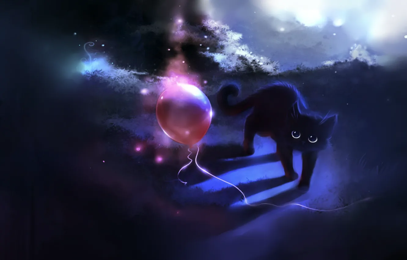 Photo wallpaper cat, figure, ball, cat, apofiss, a balloon