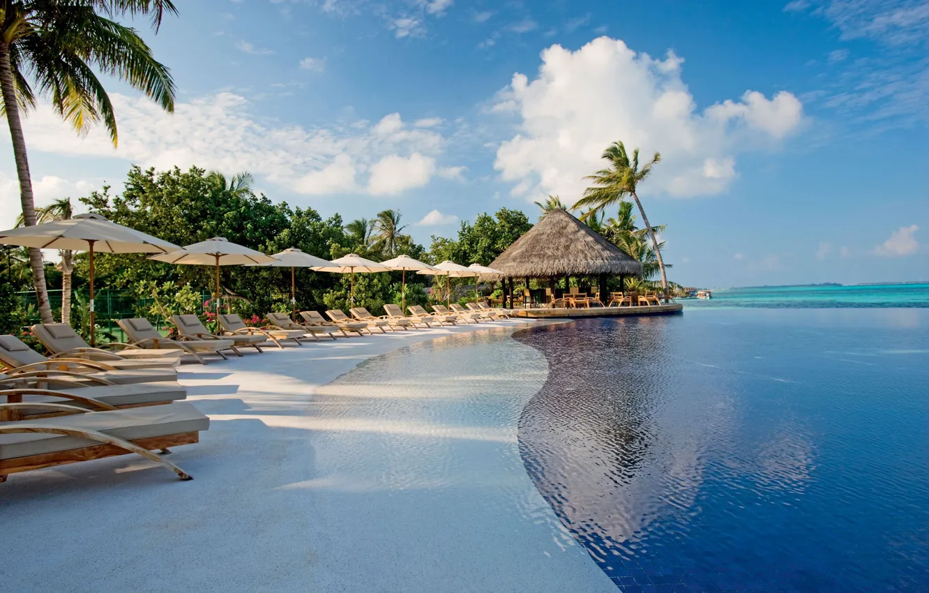 Photo wallpaper pool, ocean, vacation, palms, resort, Dominican republic