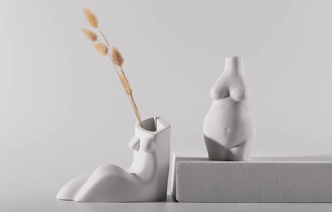 Photo wallpaper chest, light, shadow, minimalism, belly, white background, vase, sculpture