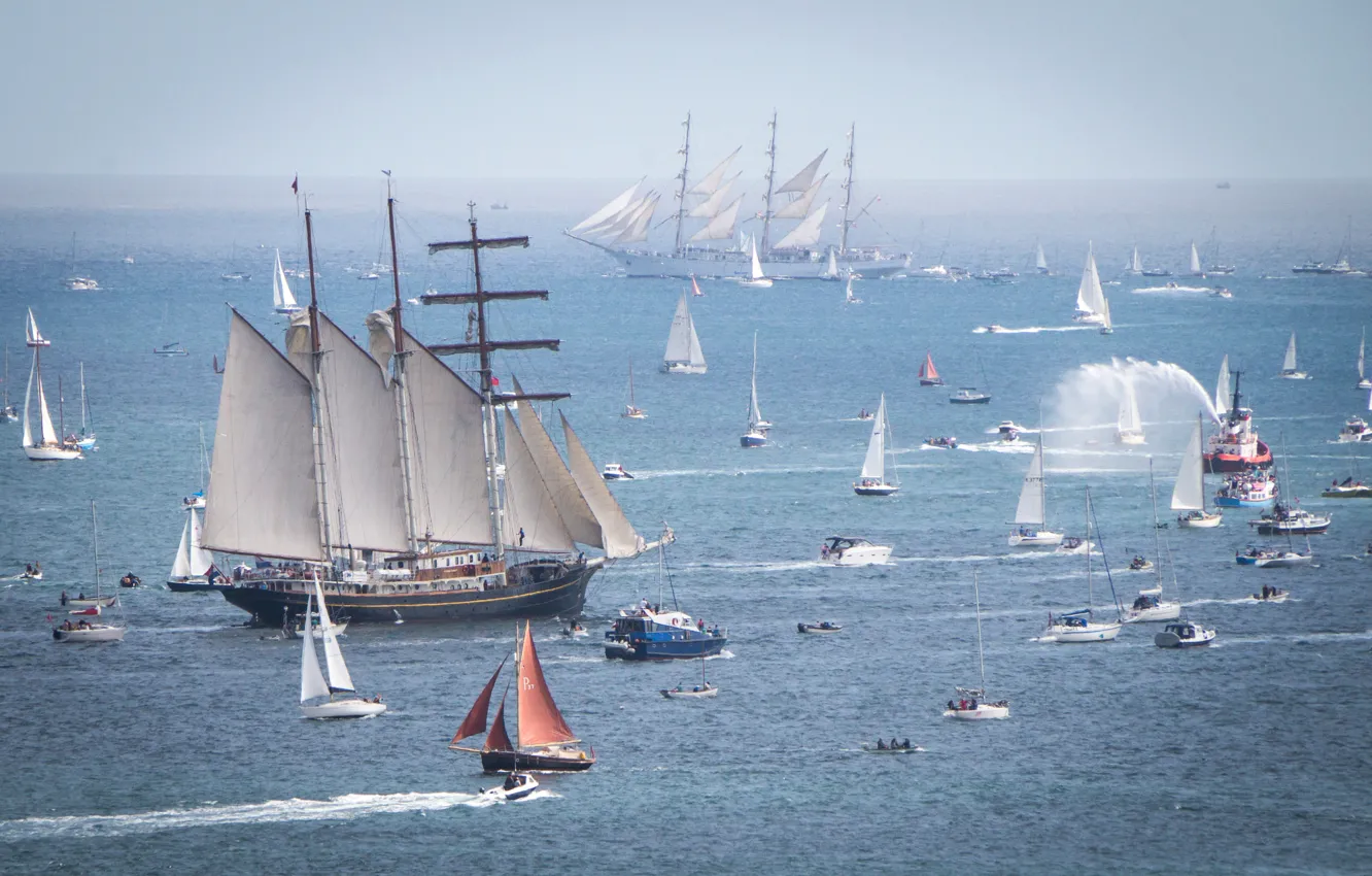Photo wallpaper sea, the sky, boat, ship, sailboat, yacht, parade, regatta