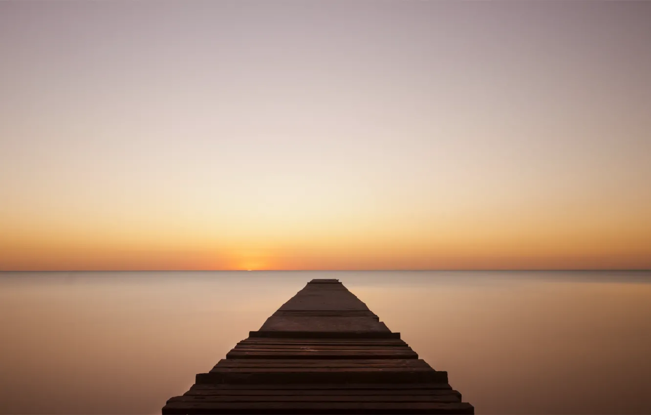 Photo wallpaper sea, sunset, orange, calm, the evening, calm, the bridge