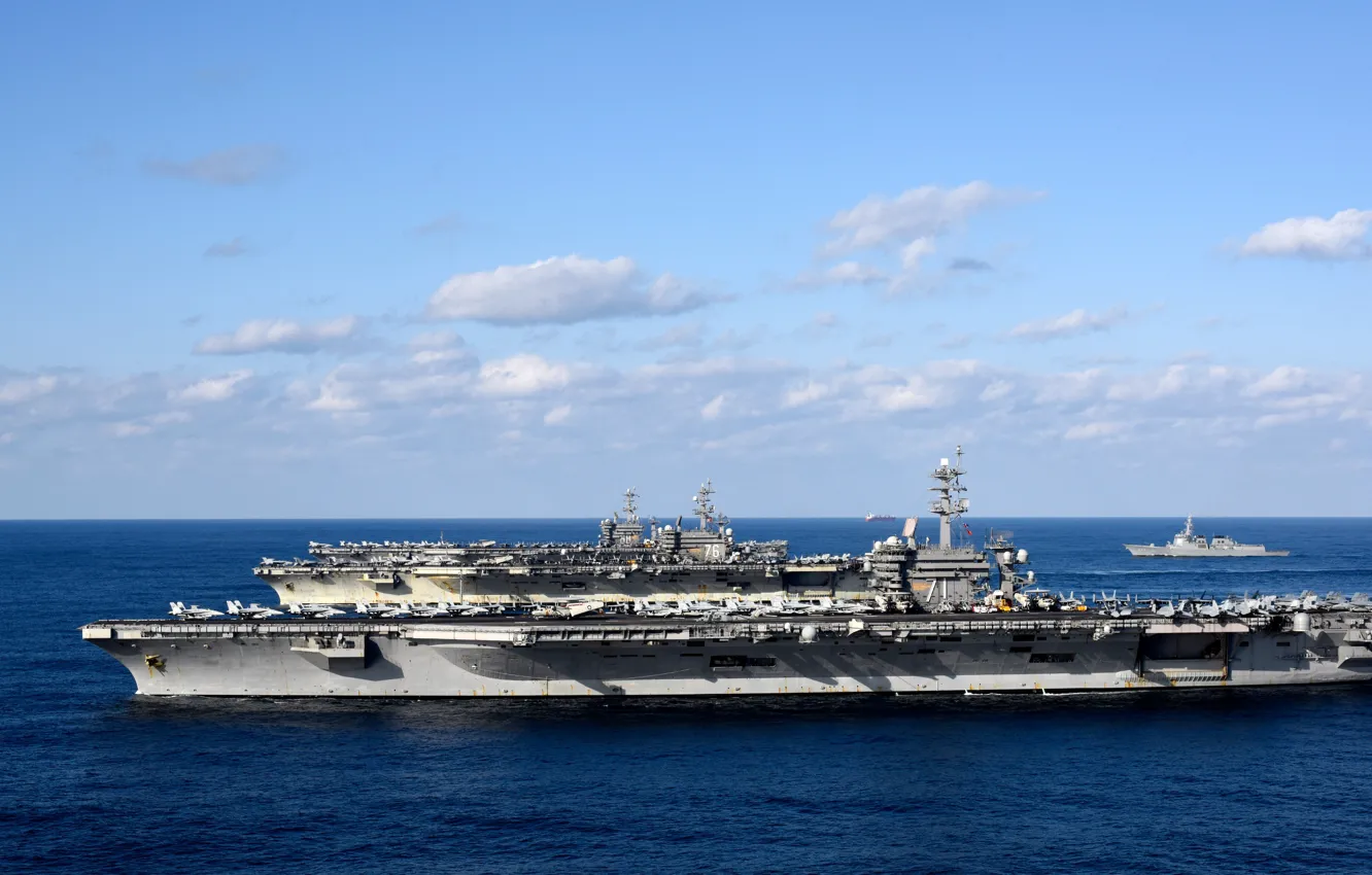 Photo wallpaper sea, carriers, USS Ronald Reagan CVN 76, USS Nimitz CVN 68, USS Theodore Roosevelt CVN …