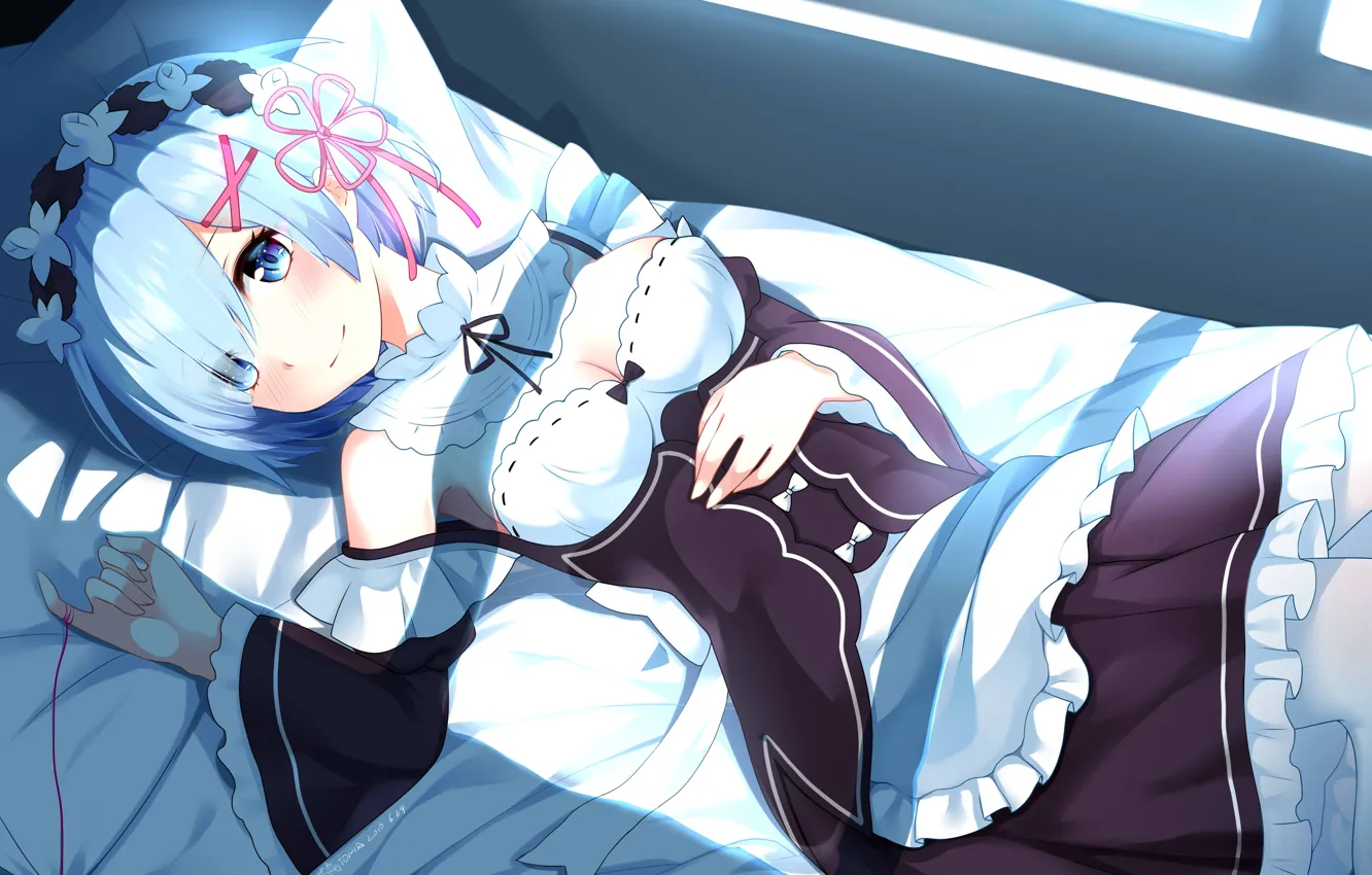 Photo wallpaper girl, bed, the demon, lies, anime, the maid, art, embarrassment