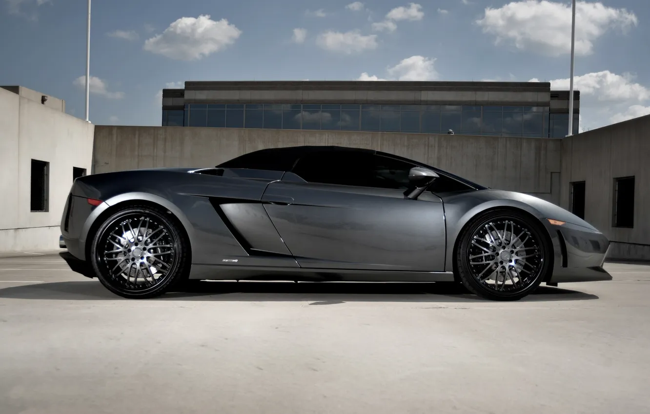 Photo wallpaper Lamborghini, silver, profile, Gallardo, convertible, drives, Lamborghini, Gallardo