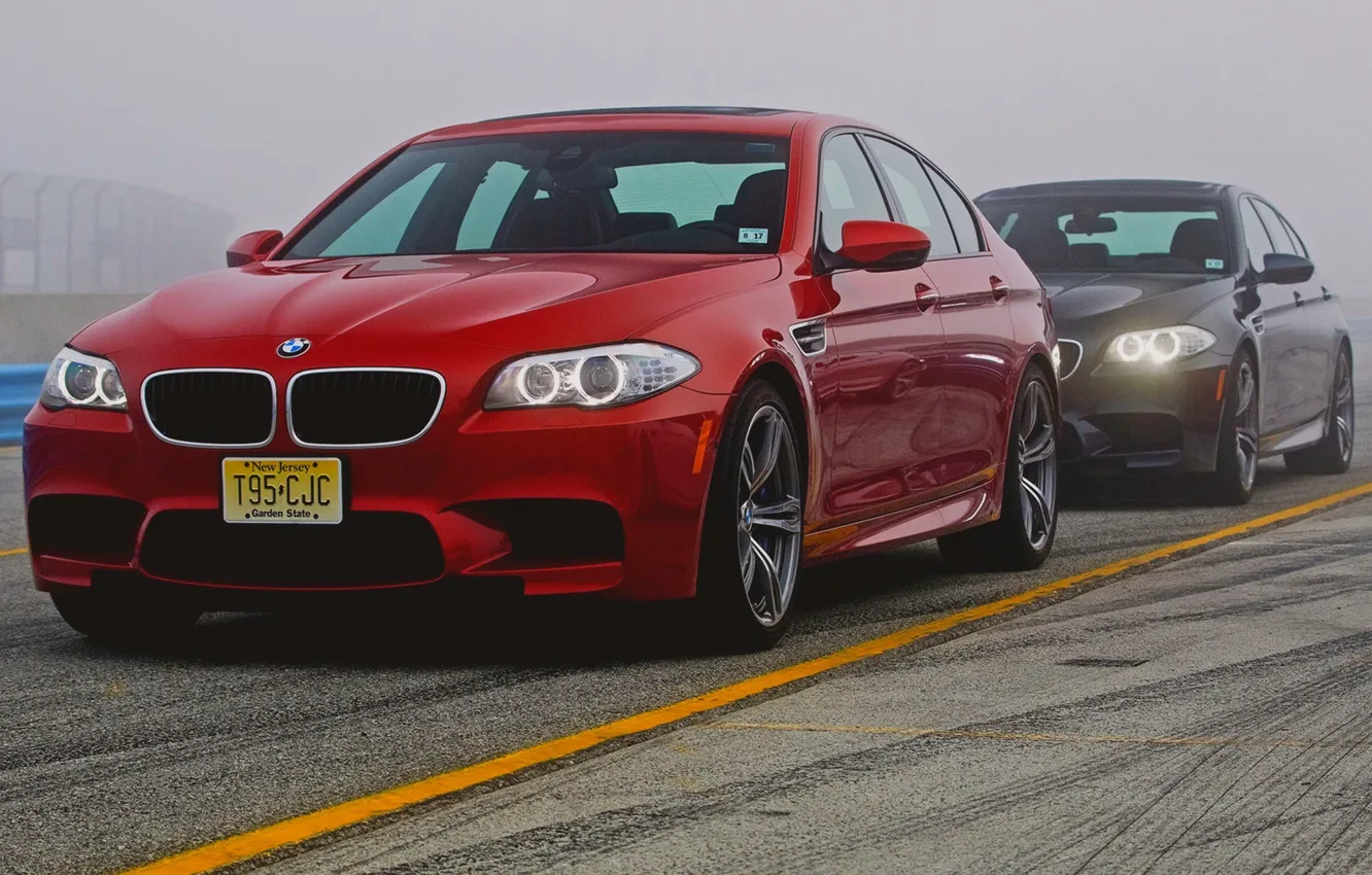 Photo wallpaper Fog, Red, Black, Machine, Red, Lights, Car, 2012