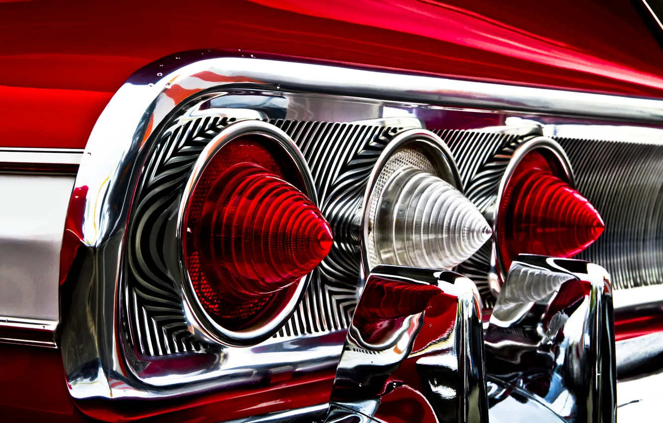 Photo wallpaper reflection, lights, Chevrolet, red, Chevrolet, red, rear, Impala