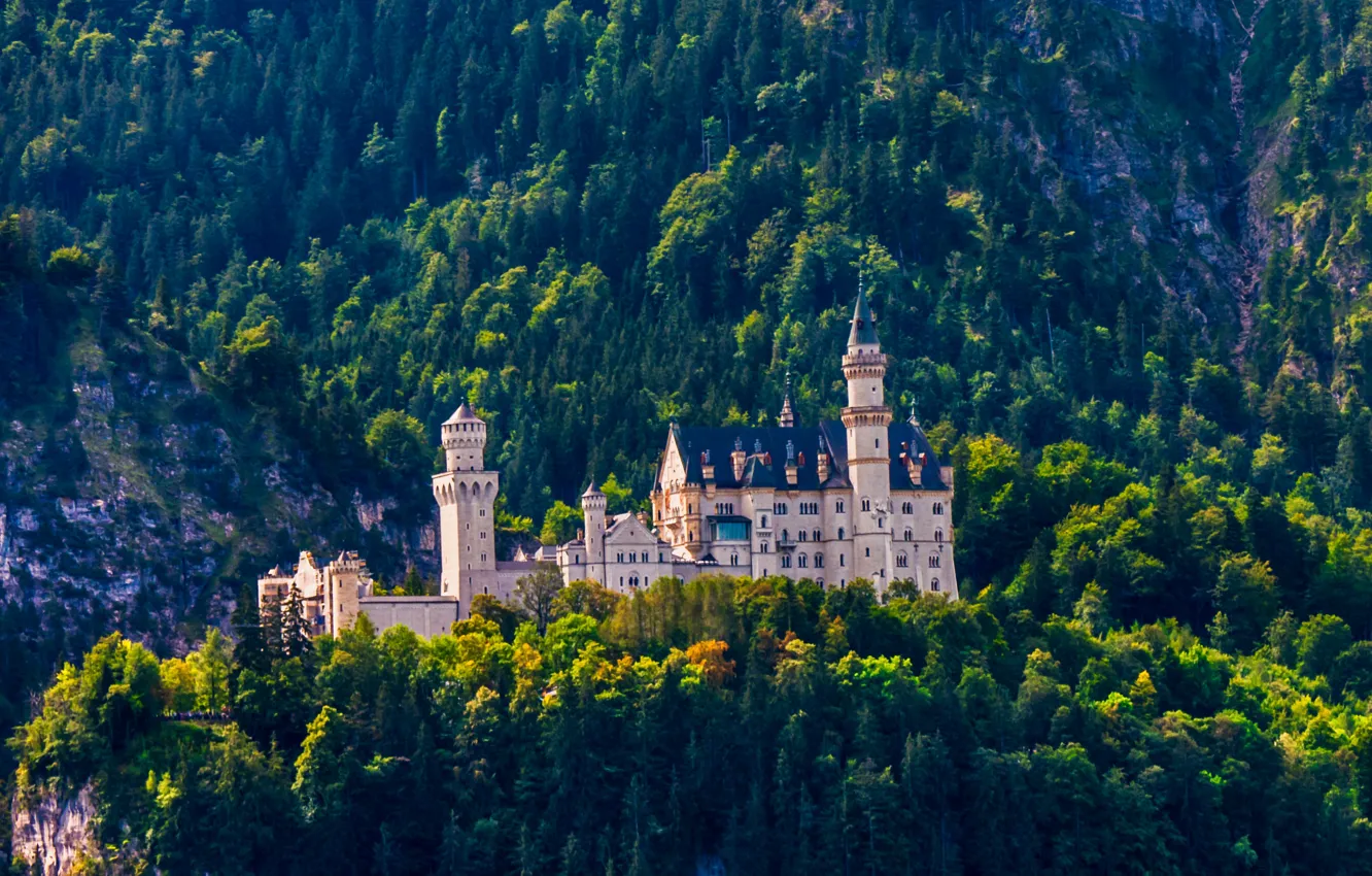 Photo wallpaper trees, mountains, castle, Germany, Bayern, Germany, Neuschwanstein, Bavaria