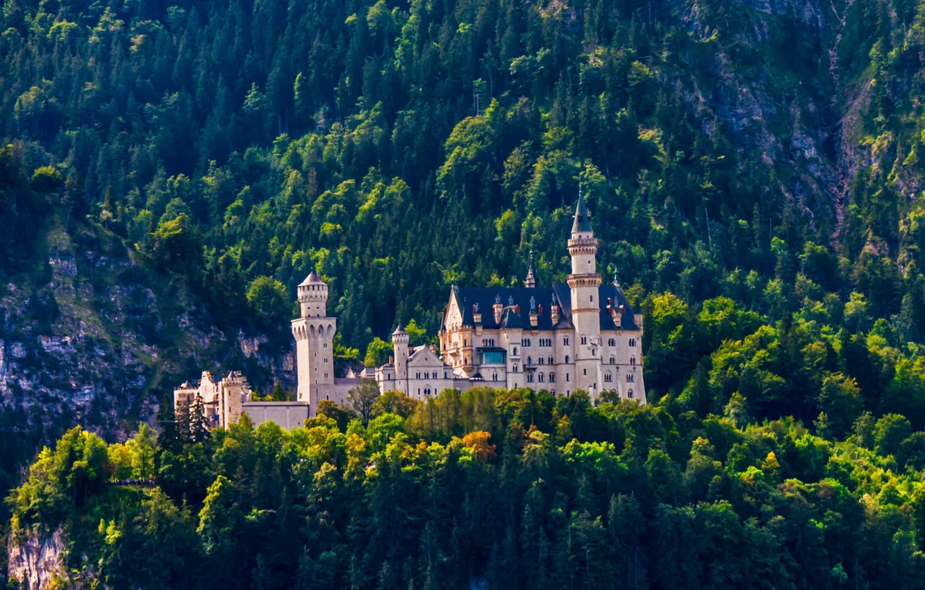 Photo wallpaper Mountains, Trees, Germany, Castle, Bayern, Germany, Neuschwanstein, Bavaria