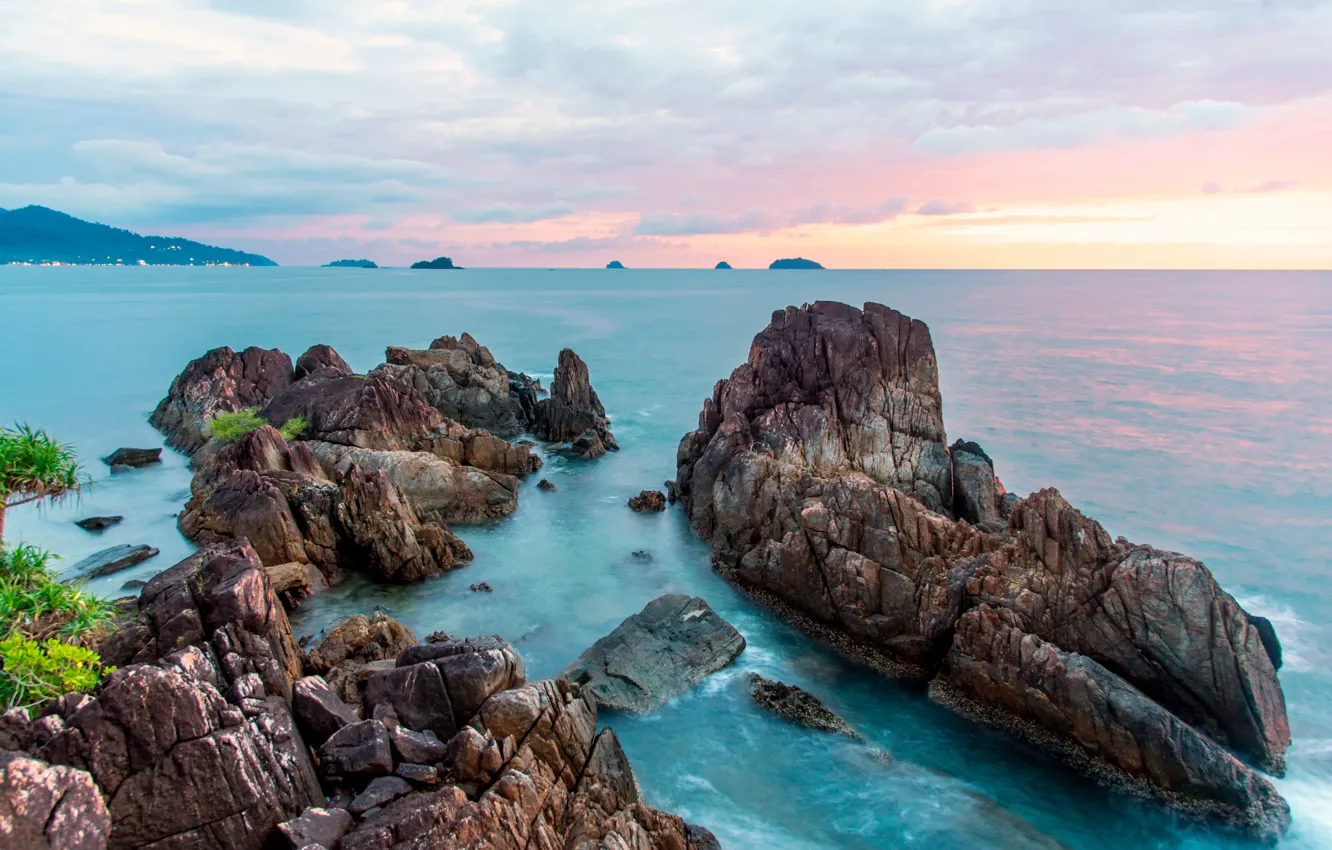 Photo wallpaper sand, sea, wave, beach, summer, the sky, stones, rocks