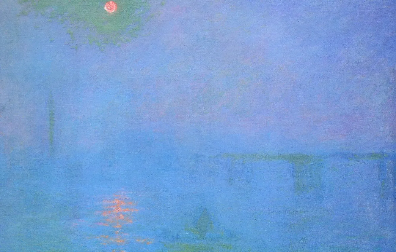 Photo wallpaper landscape, picture, Claude Monet, Bridge To Charing Cross. Fog on the Thames