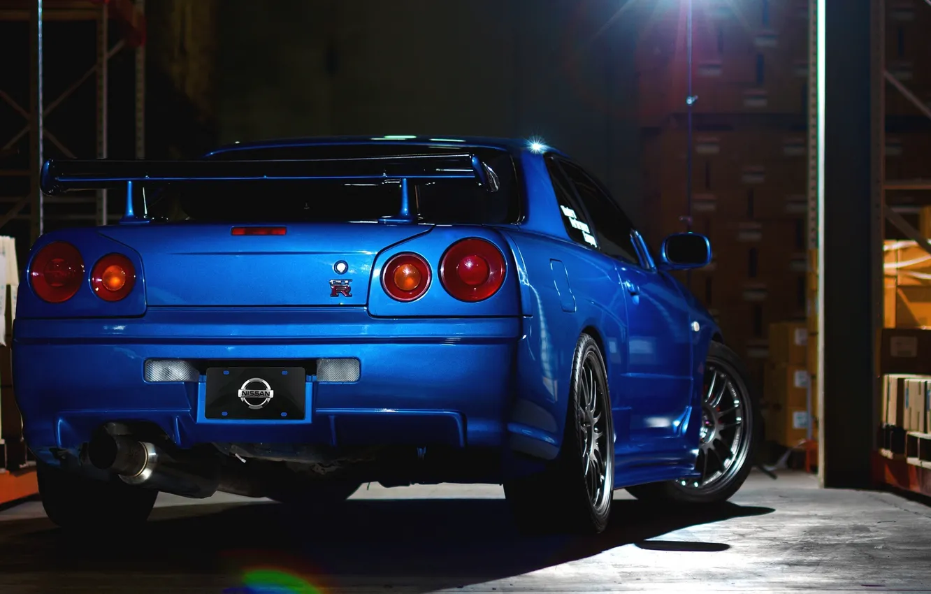 Photo wallpaper car, Nissan, Nissan, blue, gtr, r34, machine from the movie