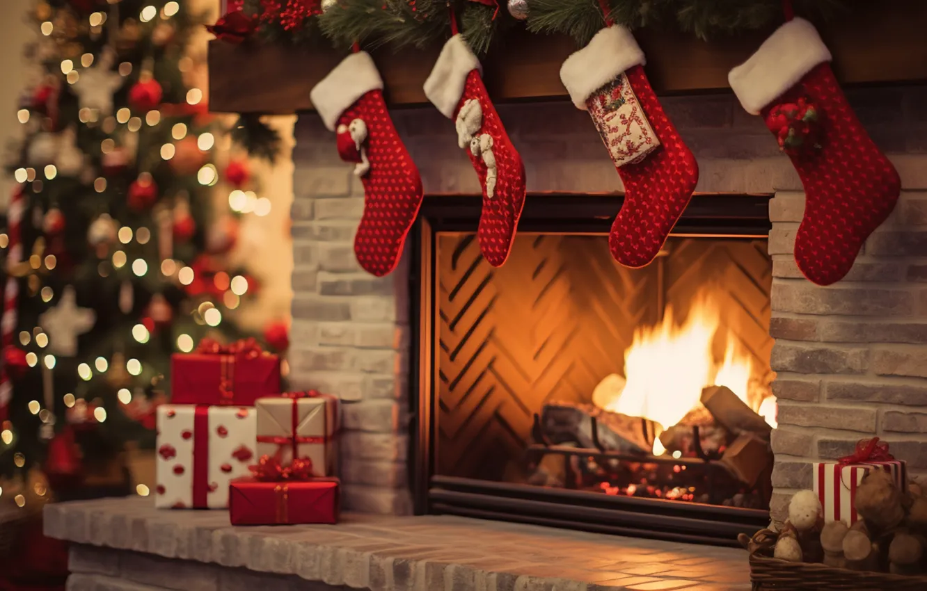 Photo wallpaper lights, comfort, heat, room, flame, furniture, new year, home